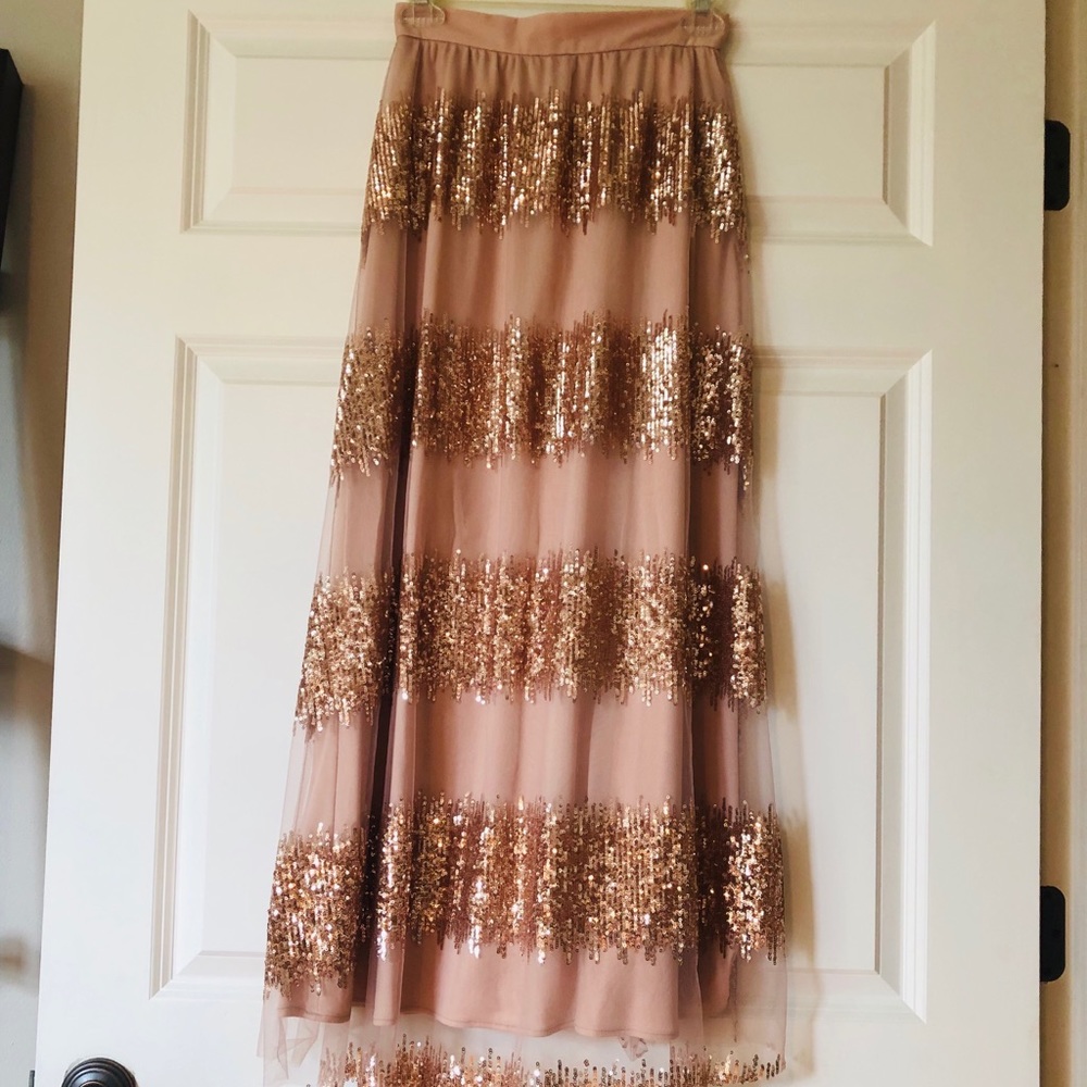 NWT Anthropologie Rose Gold Tulle/Sequenced Skirt